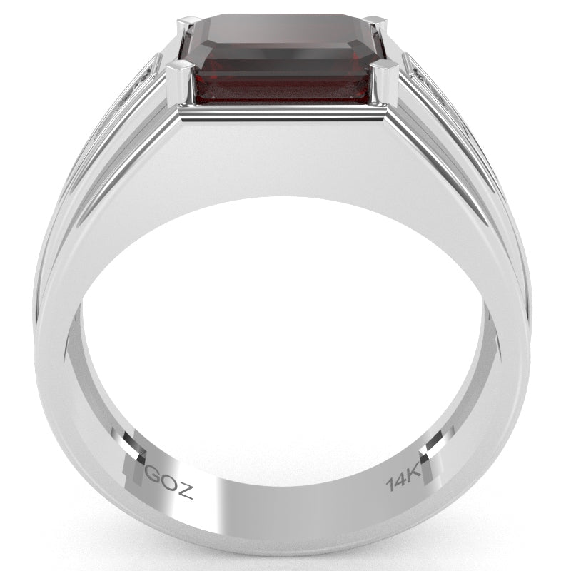 Men's Garnet Diamond Channel Ring In Solid 14k White Gold