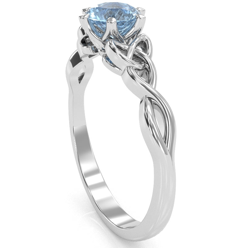 Celtic Trinity Knot Aquamarine Engagement Ring In 14k White Gold