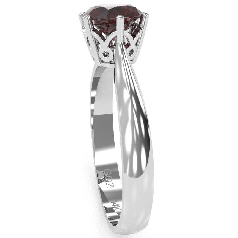 Crown Setting Garnet Engagement Ring In 14k White Gold