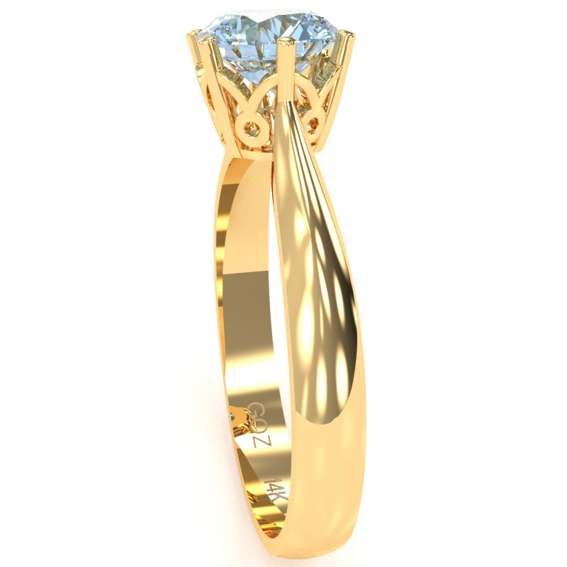 Crown Setting Aquamarine Engagement Ring In 14k Yellow Gold