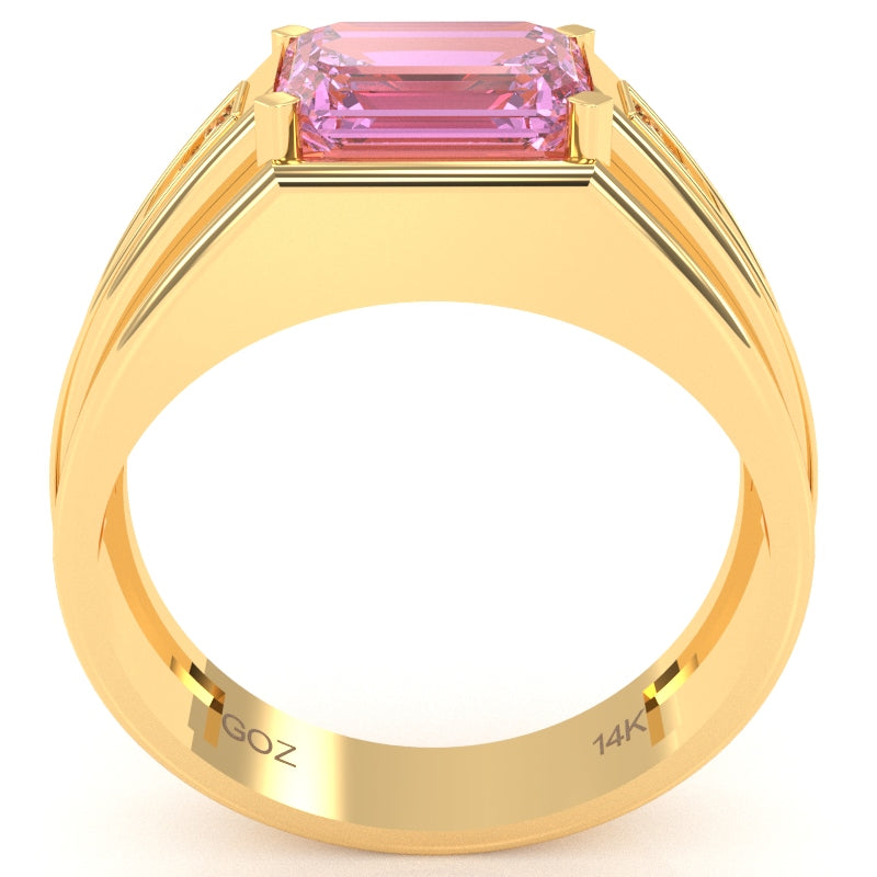 Men's Lab-Created Pink Sapphire Diamond Channel Ring In Solid 14k Yellow Gold