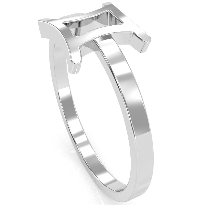 Gemini Zodiac Sign Ring In Solid 14k White Gold
