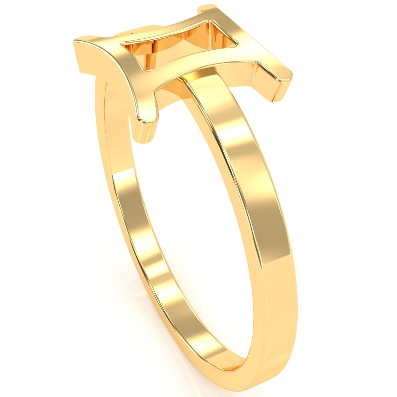 Gemini Zodiac Sign Ring In Solid 14k Yellow Gold
