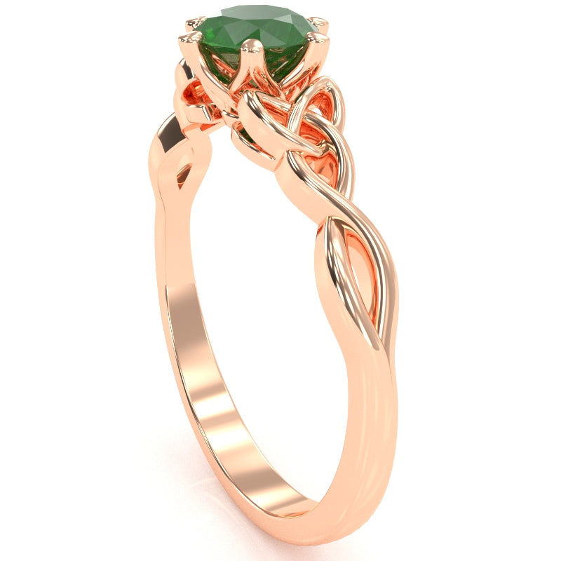 Celtic Trinity Knot Emerald Engagement Ring In 14k Rose Gold