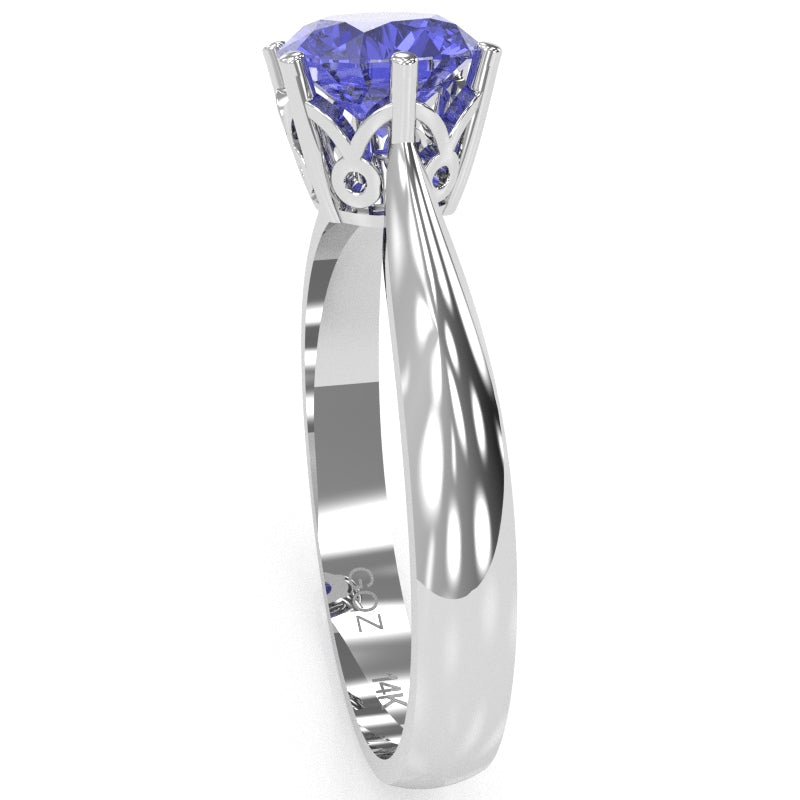 Crown Setting Tanzanite Engagement Ring In 14k White Gold