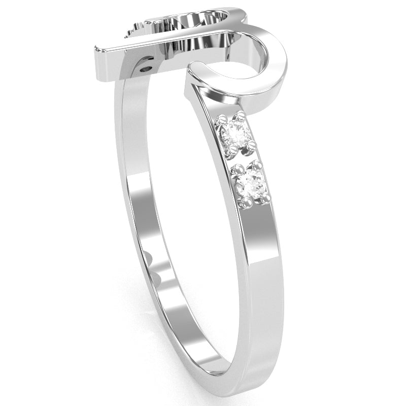 Aries Zodiac Sign Diamond Ring In Solid 14k White Gold