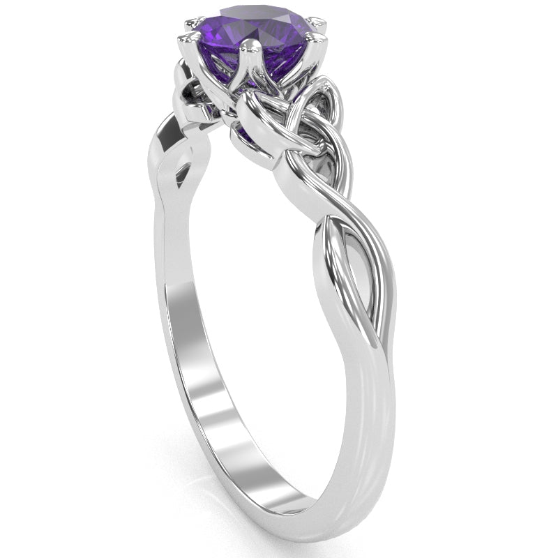 Celtic Trinity Knot Amethyst Engagement Ring In 14k White Gold