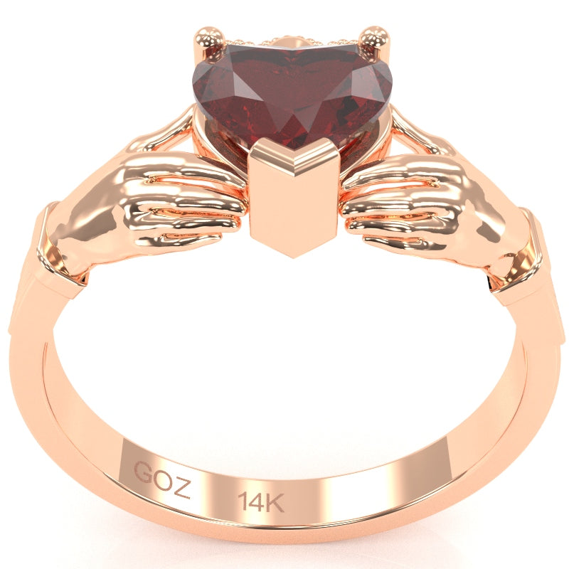 Claddagh Lab-Created Ruby Ring In Solid 14k Rose Gold