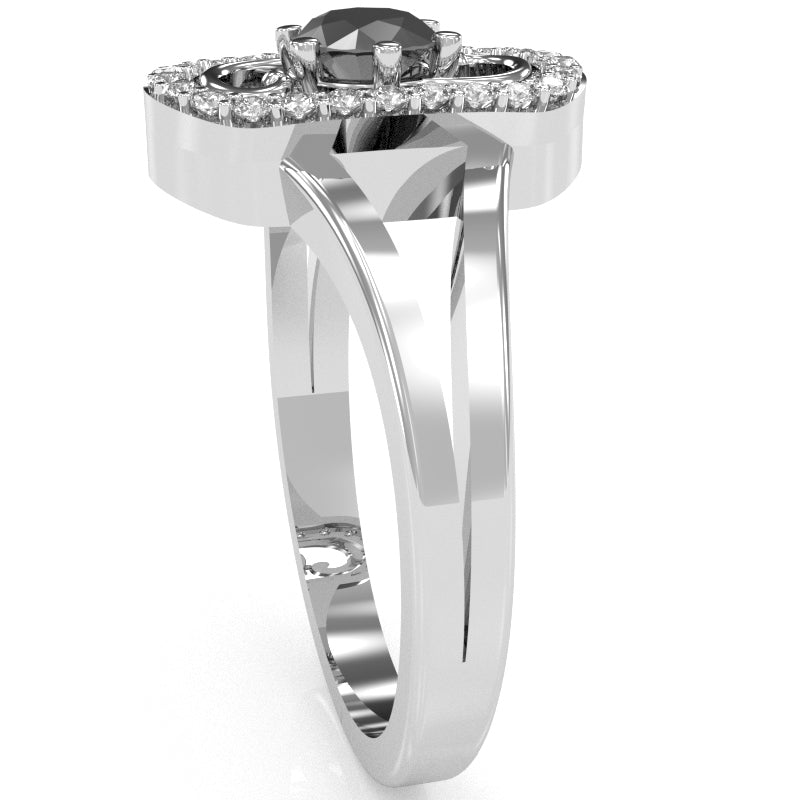Split Band Black Onyx Diamond Cocktail Ring In 14k White Gold
