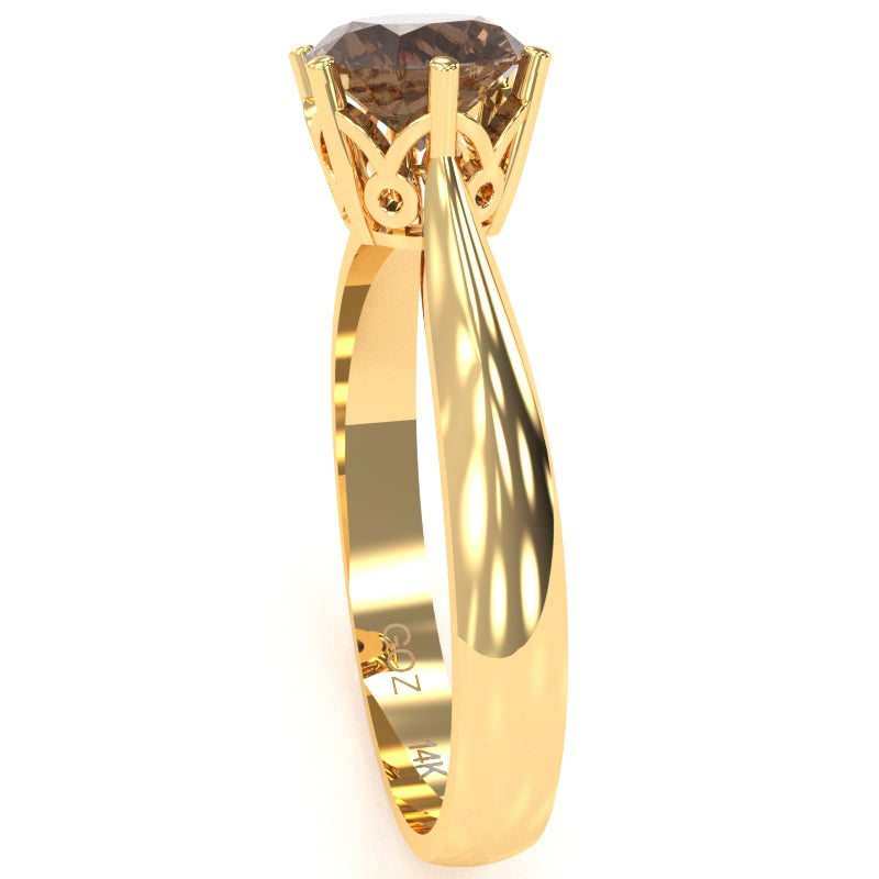 Crown Setting Smoky Quartz Engagement Ring In 14k Yellow Gold
