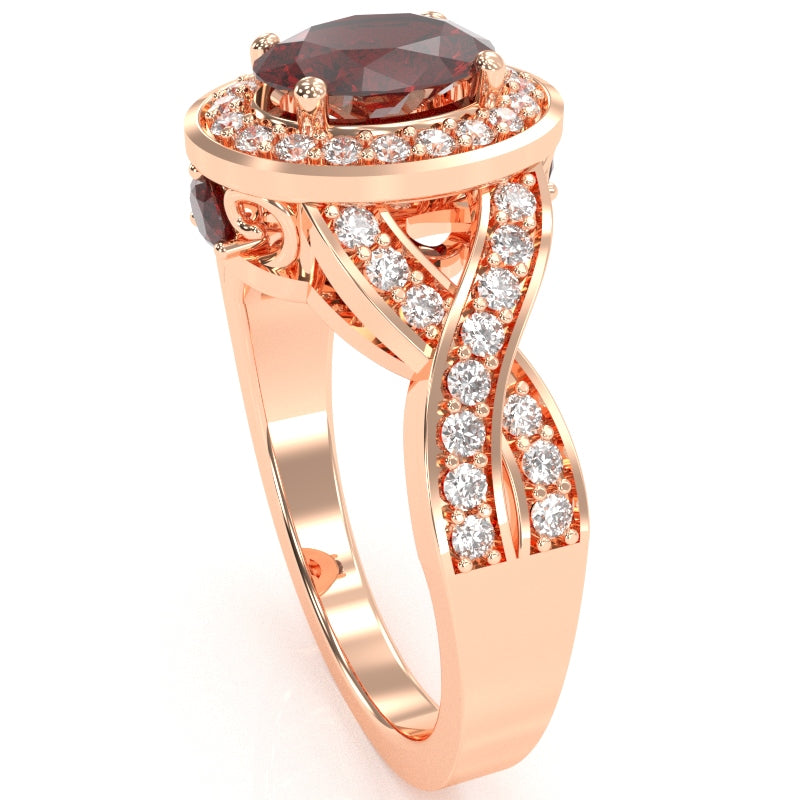 Three Stone Lab-Created Ruby Diamond Peekaboo Halo Engagement Ring In 14k Rose Gold