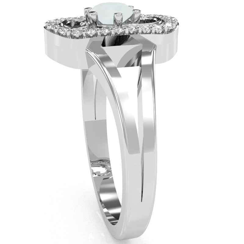 Split Band Opal Diamond Cocktail Ring In 14k White Gold