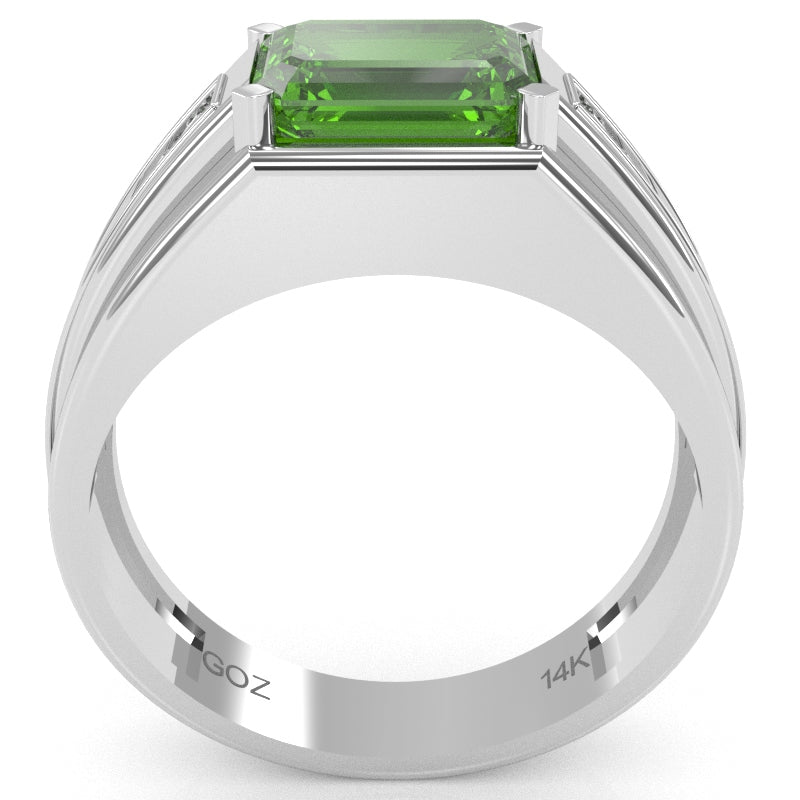 Men's Peridot Diamond Channel Ring In Solid 14k White Gold