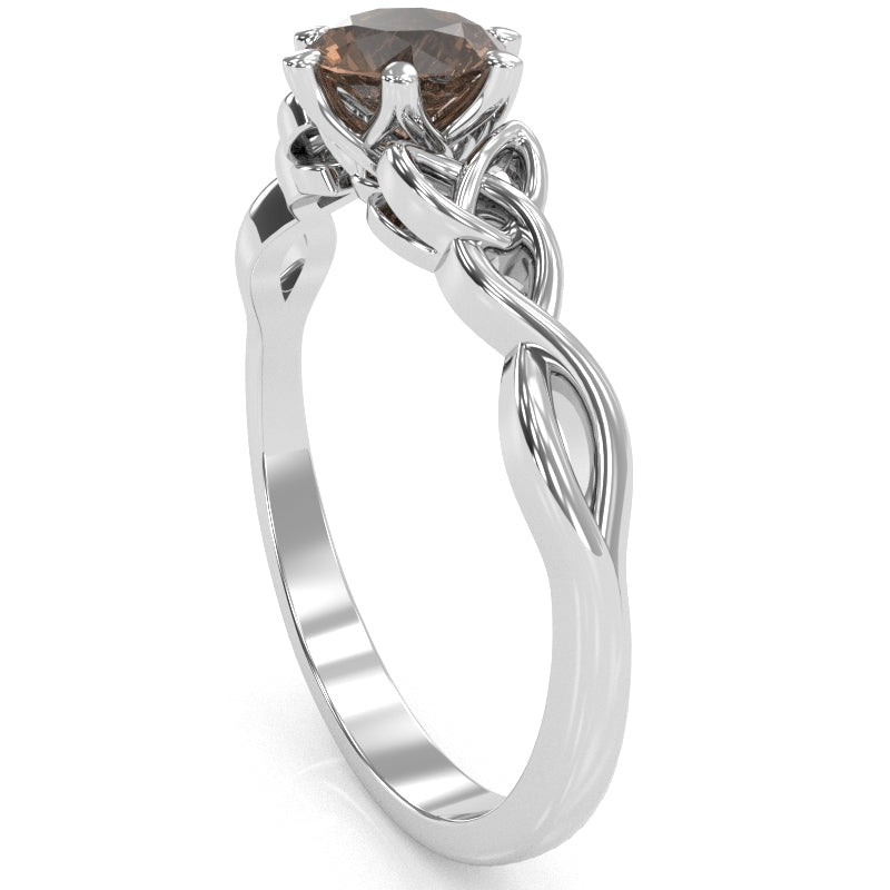 Celtic Trinity Knot Smoky Quartz Engagement Ring In 14k White Gold