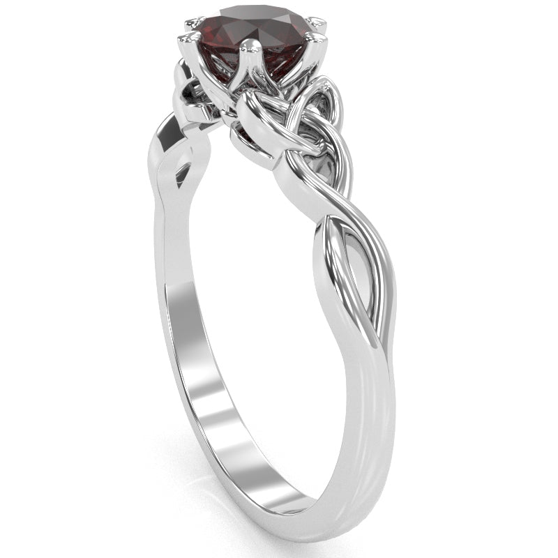 Celtic Trinity Knot Garnet Engagement Ring In 14k White Gold