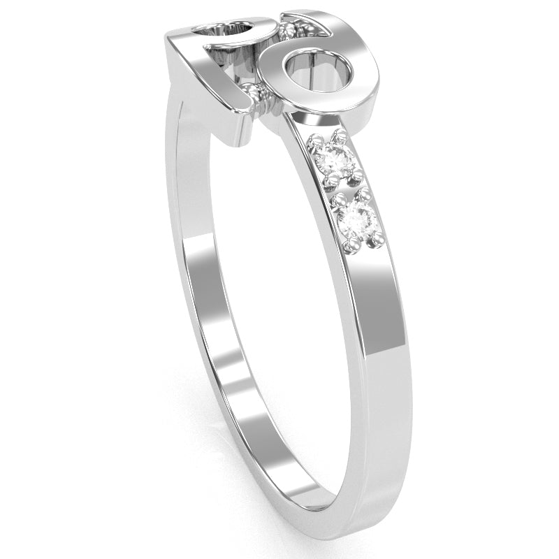 Cancer Zodiac Sign Diamond Ring In Solid 14k White Gold
