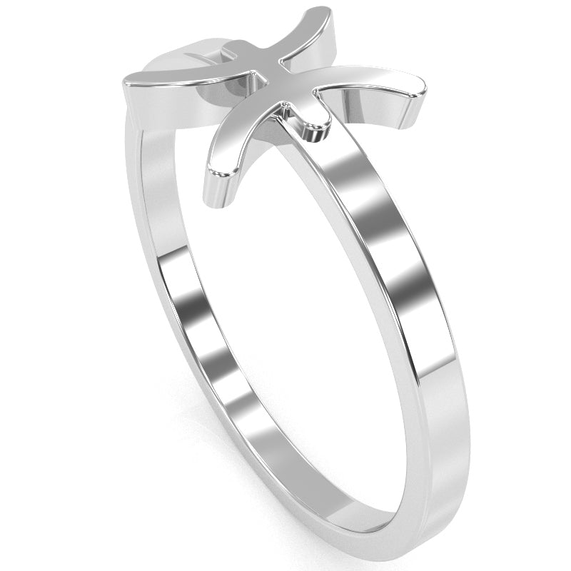 Pisces Zodiac Sign Ring In Solid 10k White Gold