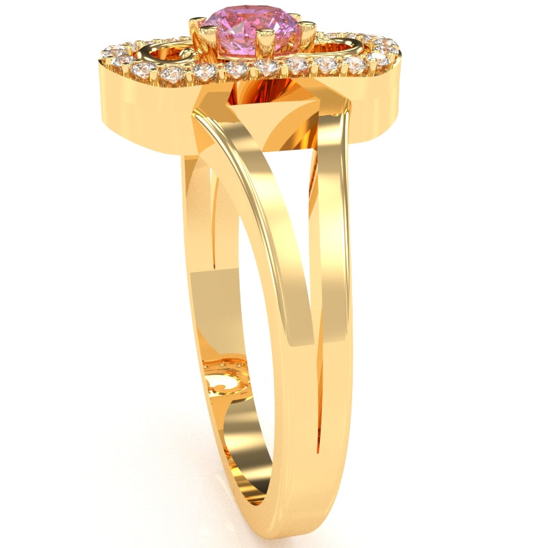 Split Band Lab-Created Pink Sapphire Diamond Cocktail Ring In 14k Yellow Gold