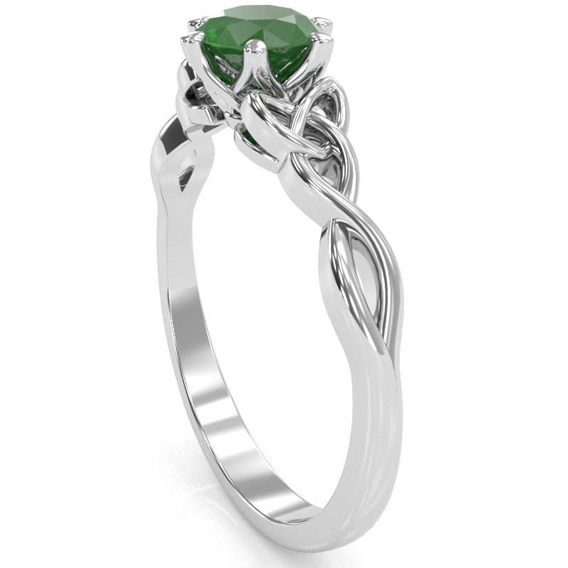 Celtic Trinity Knot Emerald Engagement Ring In 14k White Gold