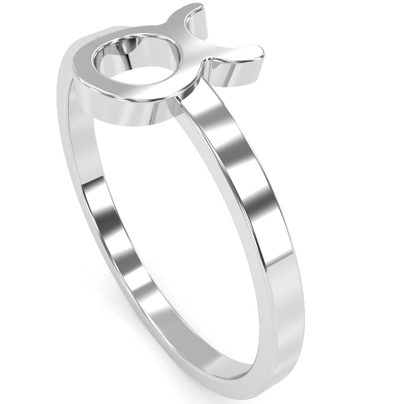 Taurus Zodiac Sign Ring In Solid 14k White Gold