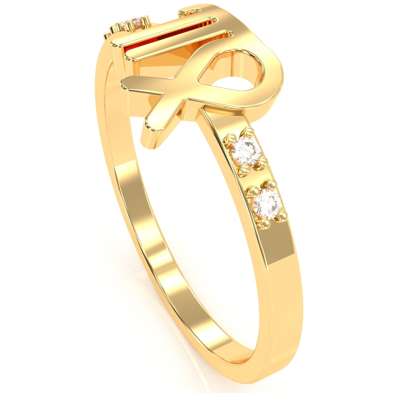 Virgo Zodiac Sign Diamond Ring In Solid 10k Yellow Gold