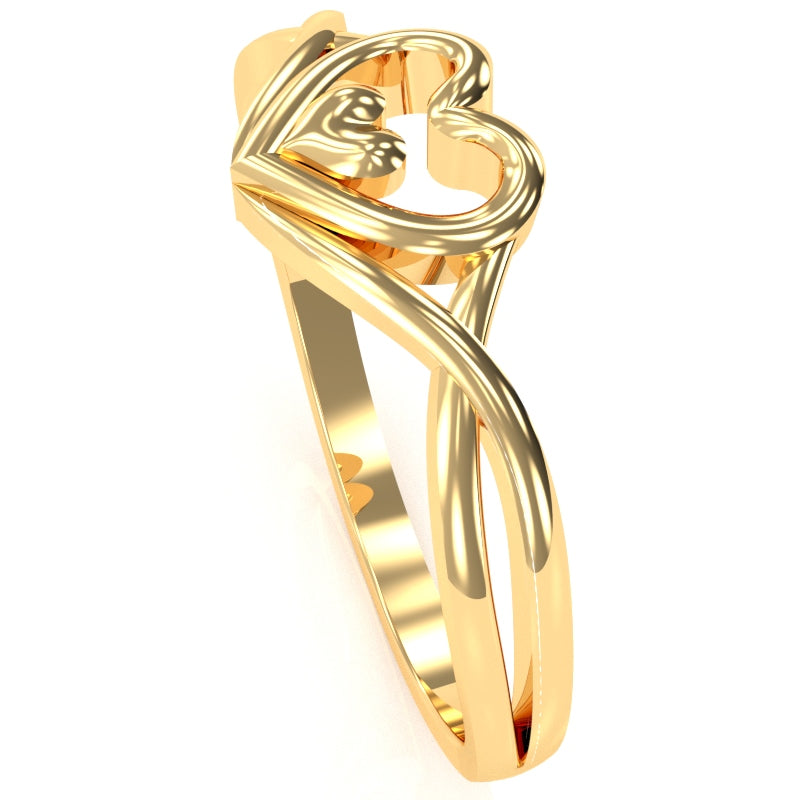 Twisted Heart-In-Heart Love Ring In Solid 14k Yellow Gold