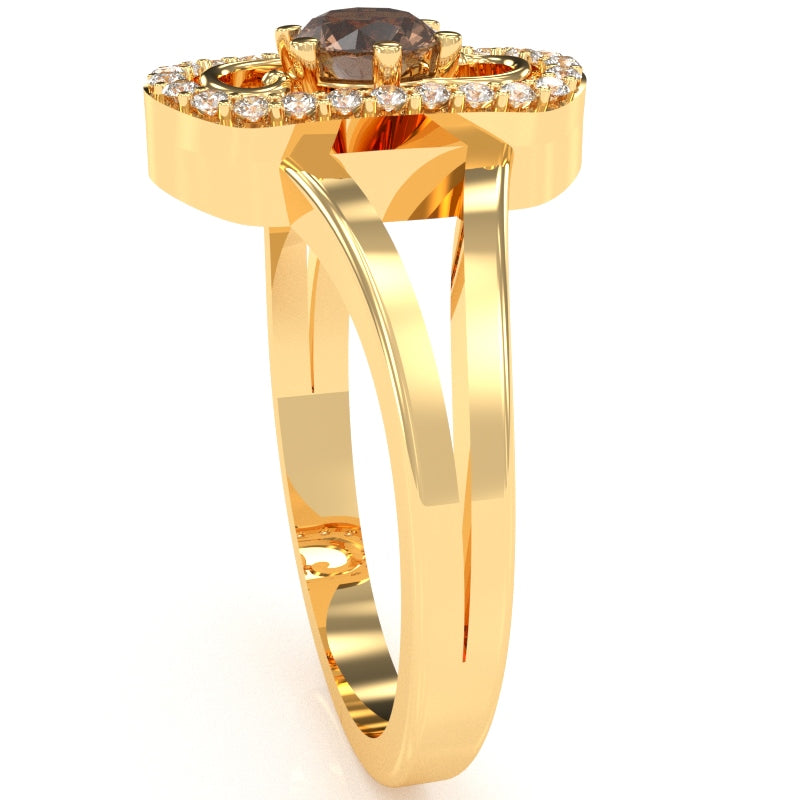 Split Band Smoky Quartz Diamond Cocktail Ring In 14k Yellow Gold