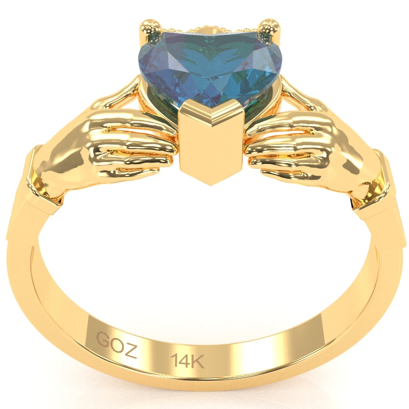 Claddagh Lab-Created Alexandrite Ring In Solid 14k Yellow Gold