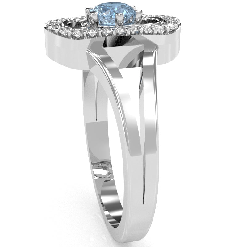 Split Band Aquamarine Diamond Cocktail Ring In 14k White Gold