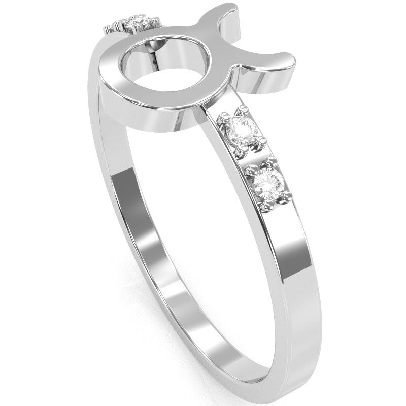 Taurus Zodiac Sign Diamond Ring In Solid 14k White Gold