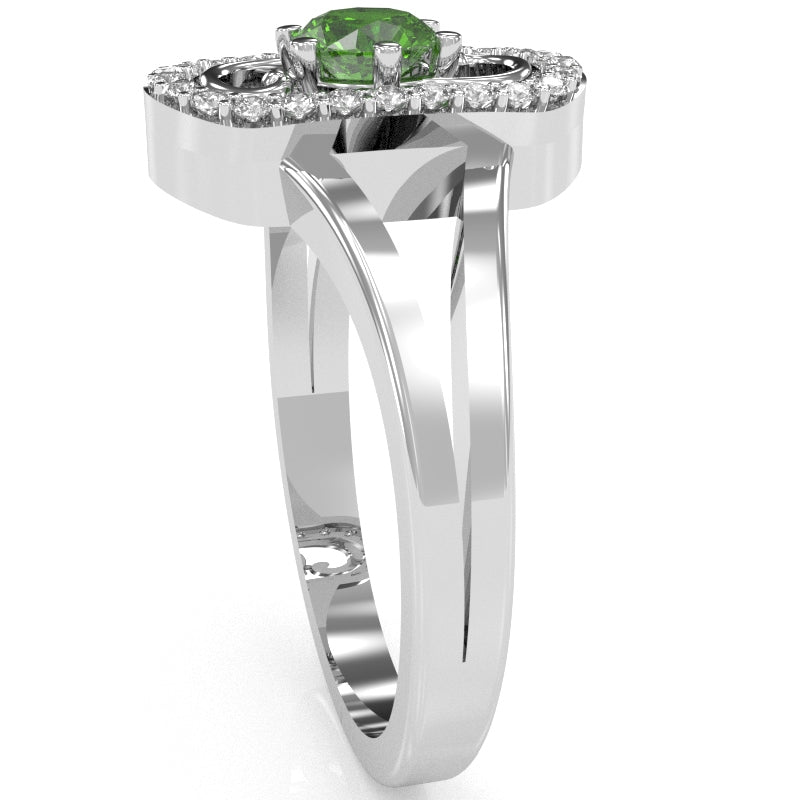 Split Band Peridot Diamond Cocktail Ring In 14k White Gold