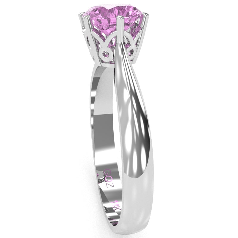 Crown Setting Lab-Created Pink Sapphire Engagement Ring In 14k White Gold