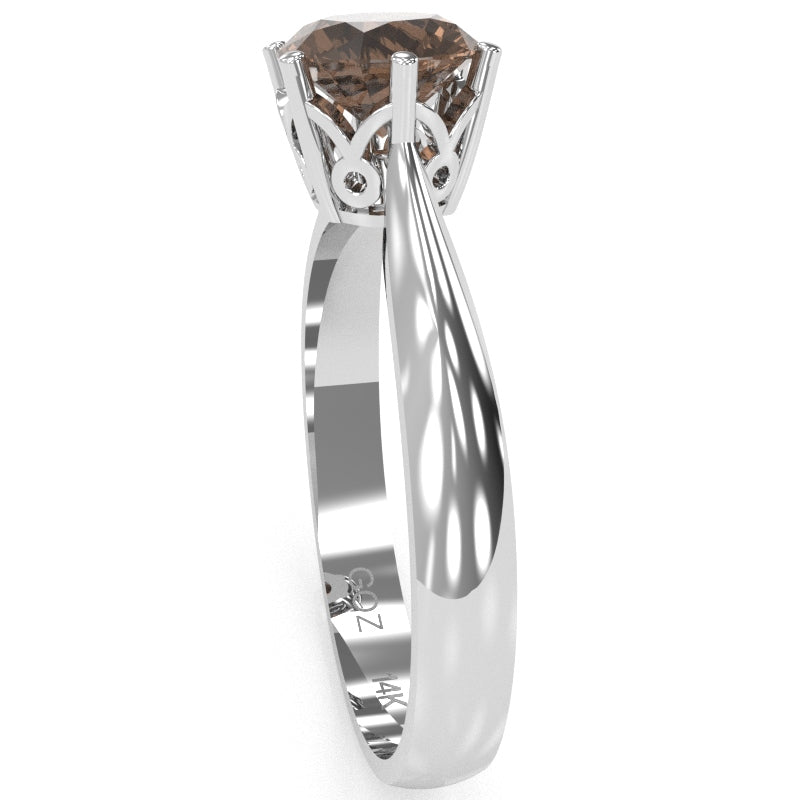 Crown Setting Smoky Quartz Engagement Ring In 14k White Gold