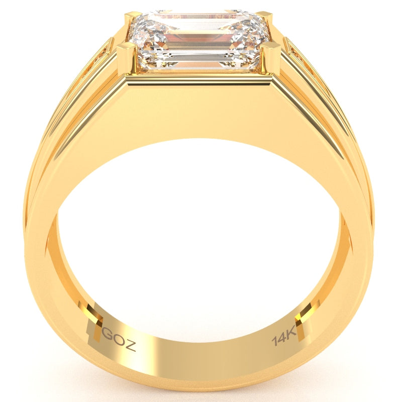 Men's White Topaz Diamond Channel Ring In Solid 14k Yellow Gold