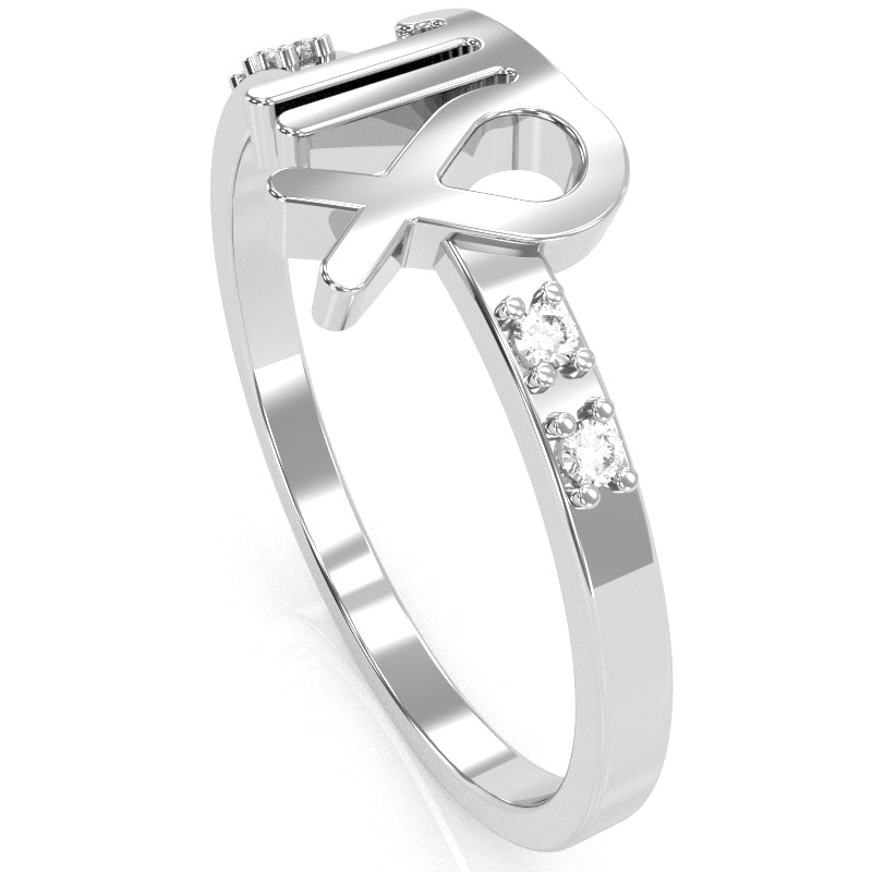 Virgo Zodiac Sign Diamond Ring In Solid 10k White Gold