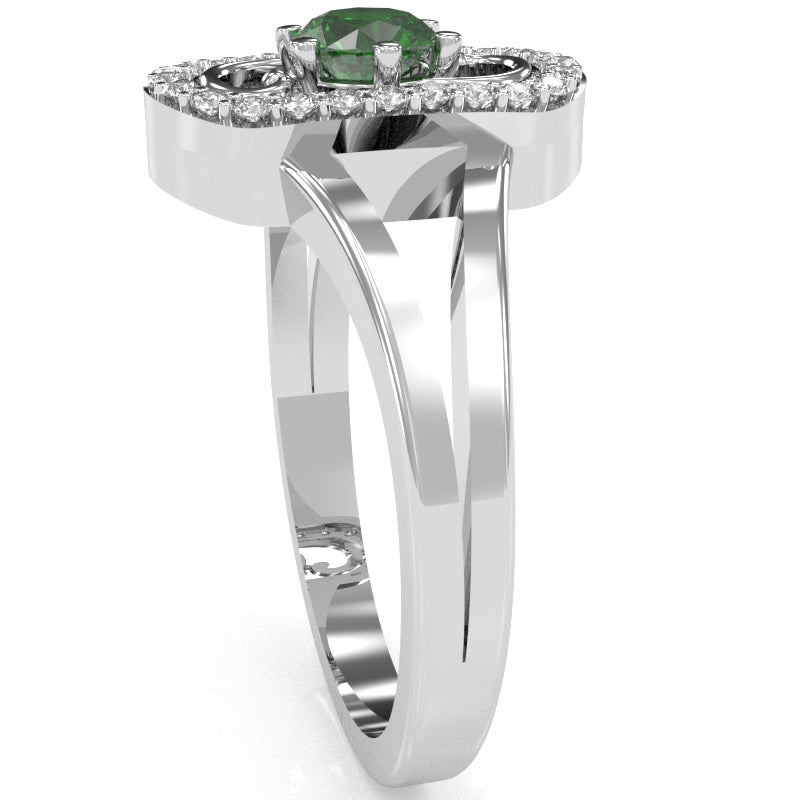 Split Band Lab-Created Emerald Diamond Cocktail Ring In 14k White Gold