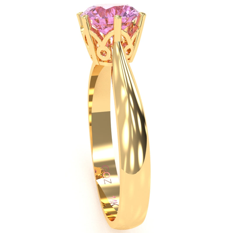 Crown Setting Lab-Created Pink Sapphire Engagement Ring In 14k Yellow Gold