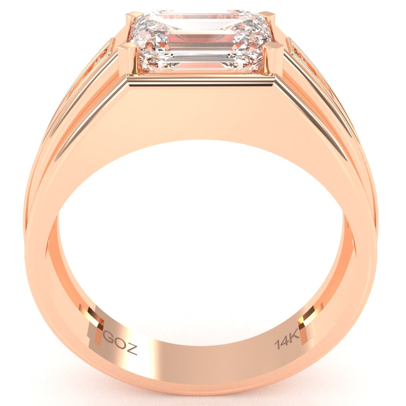 Men's White Topaz Diamond Channel Ring In Solid 14k Rose Gold