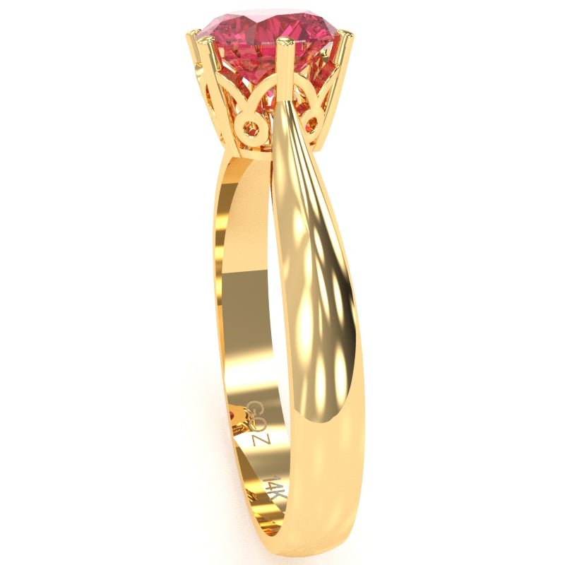 Crown Setting Pink Tourmaline Engagement Ring In 14k Yellow Gold