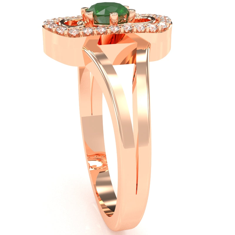 Split Band Emerald Diamond Cocktail Ring In 14k Rose Gold