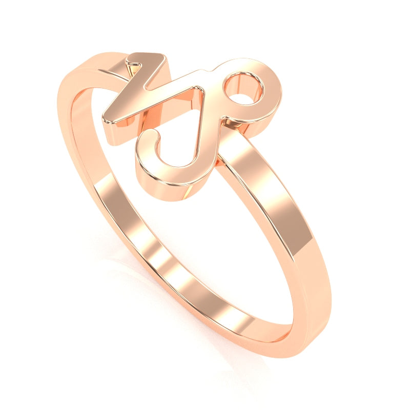 Capricorn Zodiac Sign Ring In Solid 14k Rose Gold