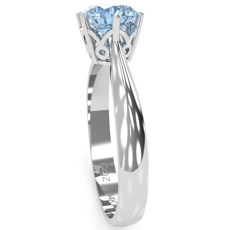 Crown Setting Aquamarine Engagement Ring In 14k White Gold