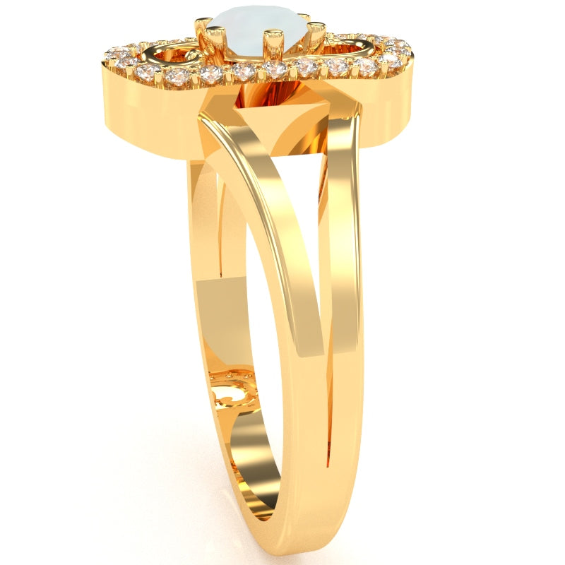 Split Band Opal Diamond Cocktail Ring In 14k Yellow Gold