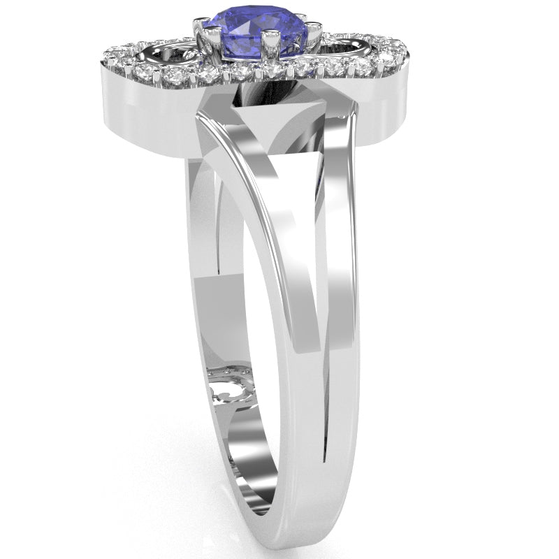 Split Band Tanzanite Diamond Cocktail Ring In 14k White Gold