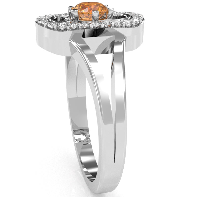 Split Band Citrine Diamond Cocktail Ring In 14k White Gold