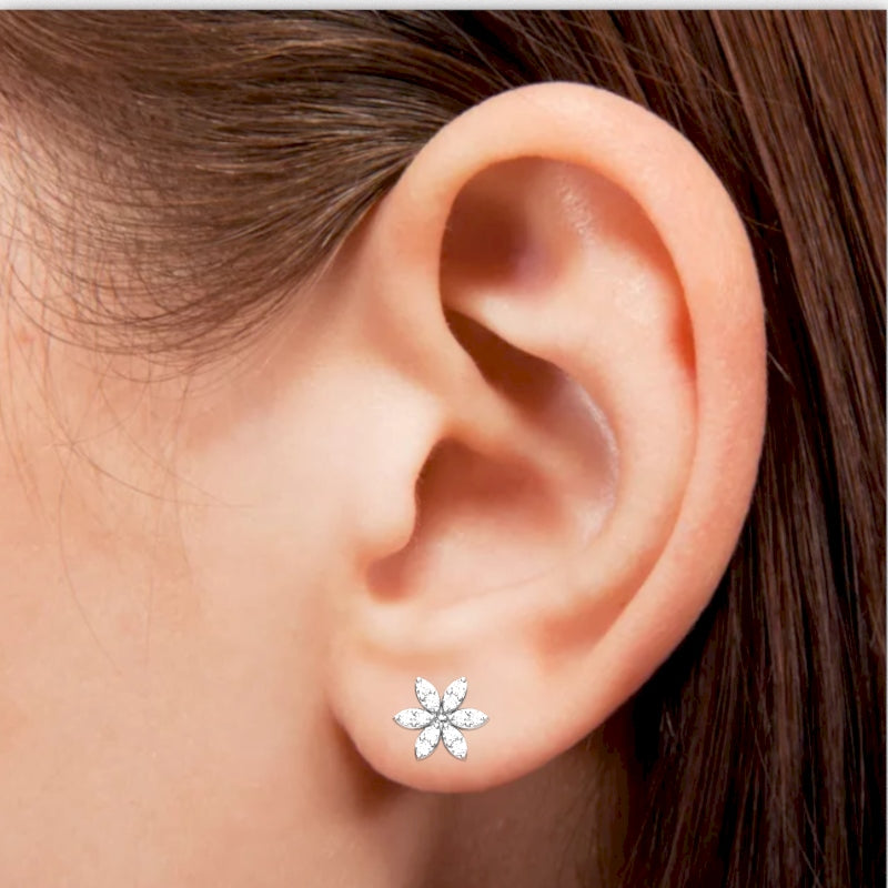 Diamond Encrusted Flower Stud Earrings in 14k White Gold