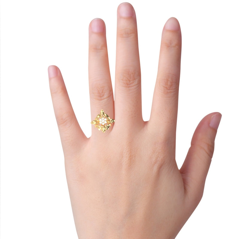 Classy Diamond Encrusted Cocktail Ring In 14k Yellow Gold