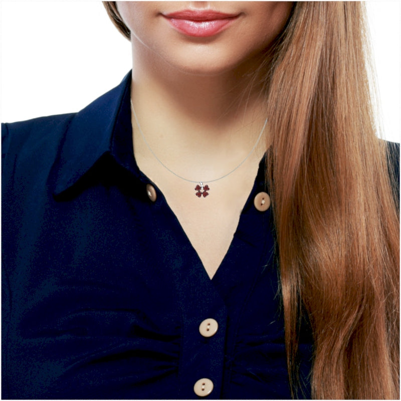4 Leaf Clover Shamrock Lab-Created Ruby Diamond Pendant In 14k White Gold