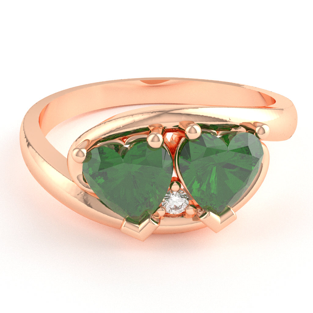 2 Hearts In Love Lab-Created Emerald Diamond Promise Ring In 10k Rose Gold