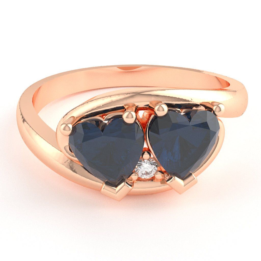 2 Hearts In Love Lab-Created Sapphire Diamond Promise Ring In 10k Rose Gold